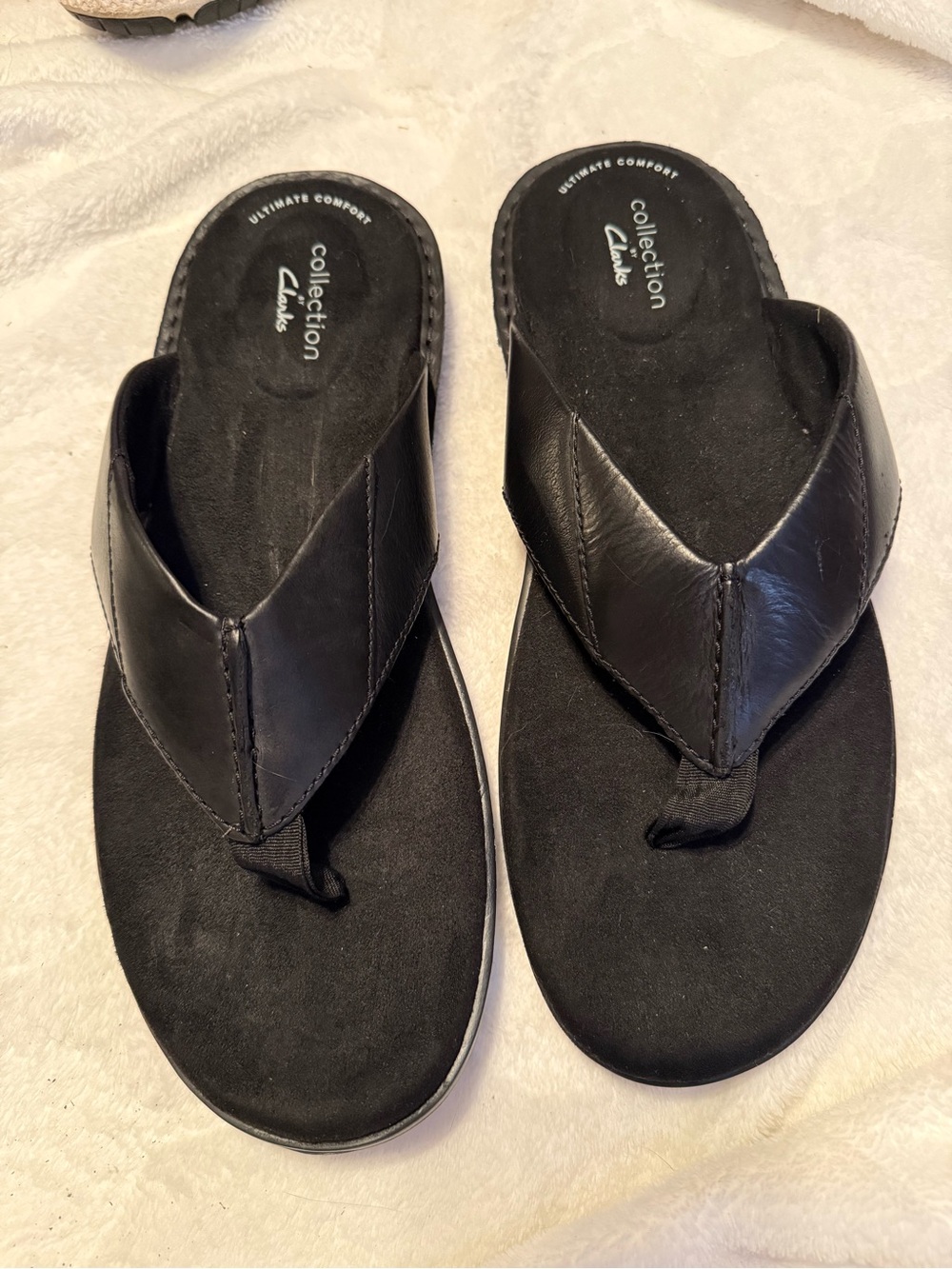 Clarks Collection Ellison Easy black leather flip-flop sandal Men’s size 11 NWOT